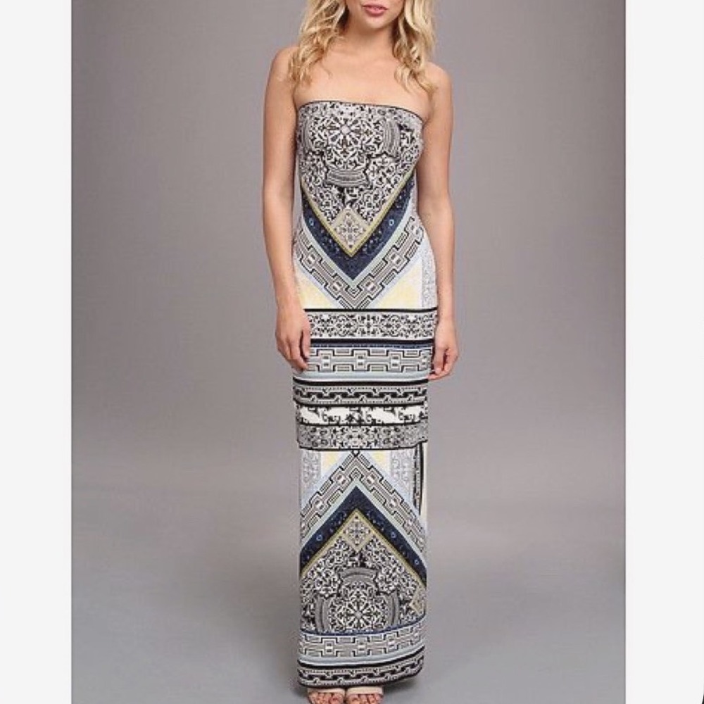 Hale Bob Summer Solstice Strapless Maxi Dress Womens Medium Stretchy Boho Aztec